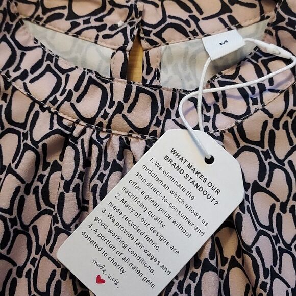 Pink and Black Dress print lightweight boho summer dress size m - Picture 6 of 10